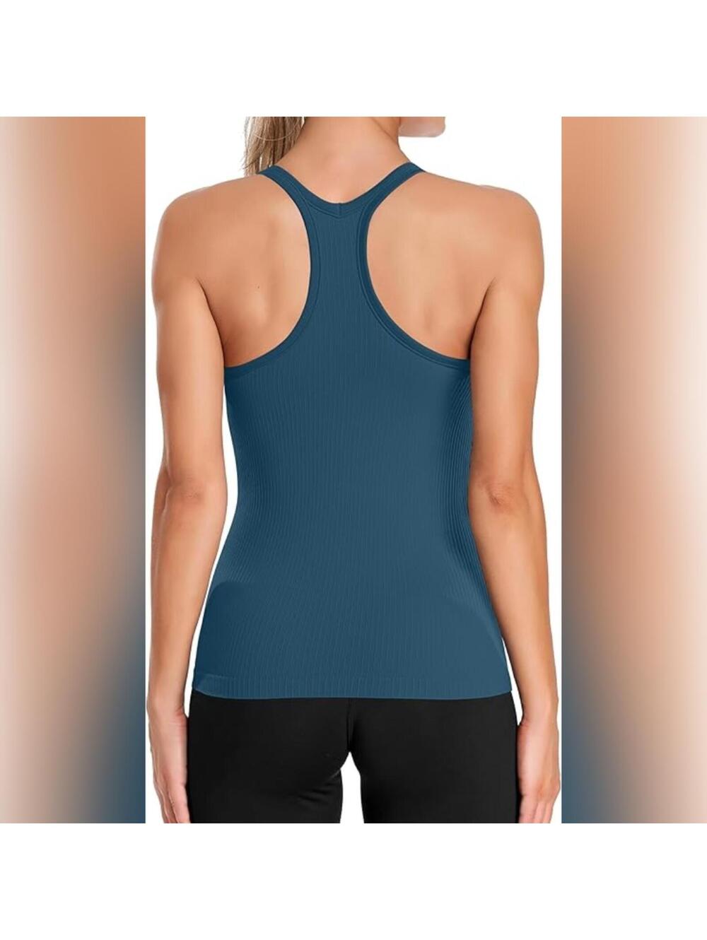 NWT ATTRACO Ribbed Racerback Workout Tank Top with Built In Bra, Medium - Picture 2 of 6